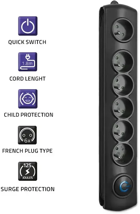 QOLTEC 50111 Surge Protector 6 maitinimo lizdas 1,8m