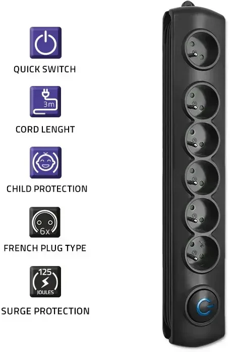 QOLTEC 50112 Surge Protector 6 maitinimo lizdas 3,0m