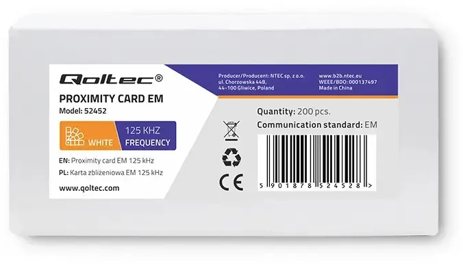 QOLTEC 52452 EM artumo kortelė EM / Mifare / 125 kHz / 10 vnt.