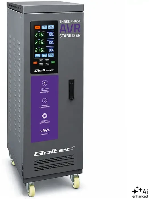 Qoltec Trójfazowy stabilizator napięcia AVR MULTIPROTECTION | 40kVA | Dokładność ± 3% | Serwomotor 3F | LCD | Expert Line