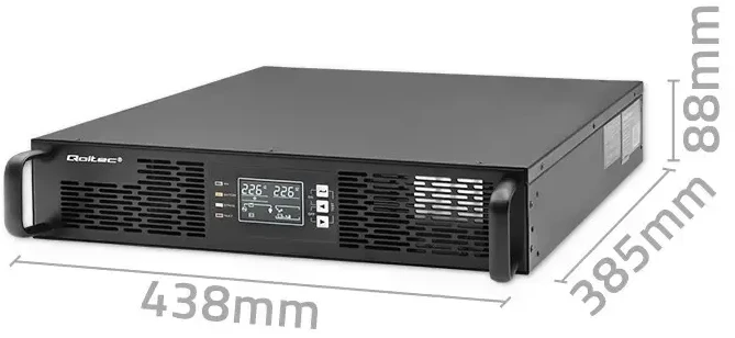 QOLTEC 52285 nepertraukiamo maitinimo UPS, skirtas RACK / 1kVA / 1000W / Galios koeficientas 1,0 / LCD / EPO / USB / On line