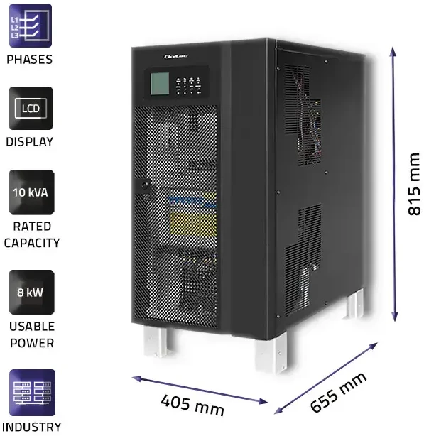 Qoltec 53948 Nepertraukiamo maitinimo šaltinis UPS 3 fazių | 10KVA | 8kW | LCD