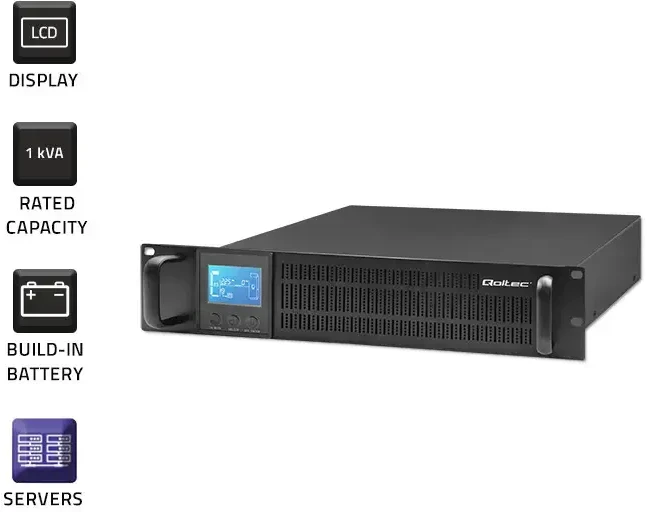 QOLTEC 53945 Nepertraukiamo maitinimo šaltinis UPS RACK 1KVA 800W LCD