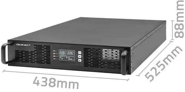 QOLTEC 52286 nepertraukiamo maitinimo UPS, skirtas RACK / 2kVA / 2000W / Galios koeficientas 1,0 / LCD / EPO / USB / On line