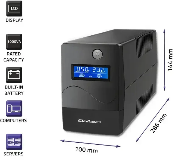 QOLTEC 53980 UPS Monolith 1000VA 600W LCD USB RJ45