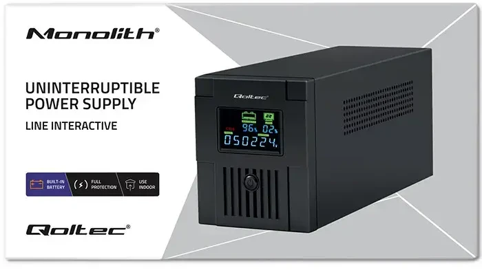 QOLTEC 53771 nepertraukiamo maitinimo linijos interaktyvus monolitas 2000VA 1200W LCD USB