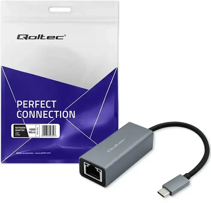 Qoltec USB-C į RJ45 eterneto adapteris | 1000 Mbps | aliuminio korpusas