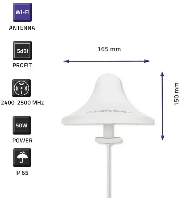 QOLTEC 57036 Wi-Fi 2.4 2.5GHz įvairiakryptė antena 5dBi Indoor