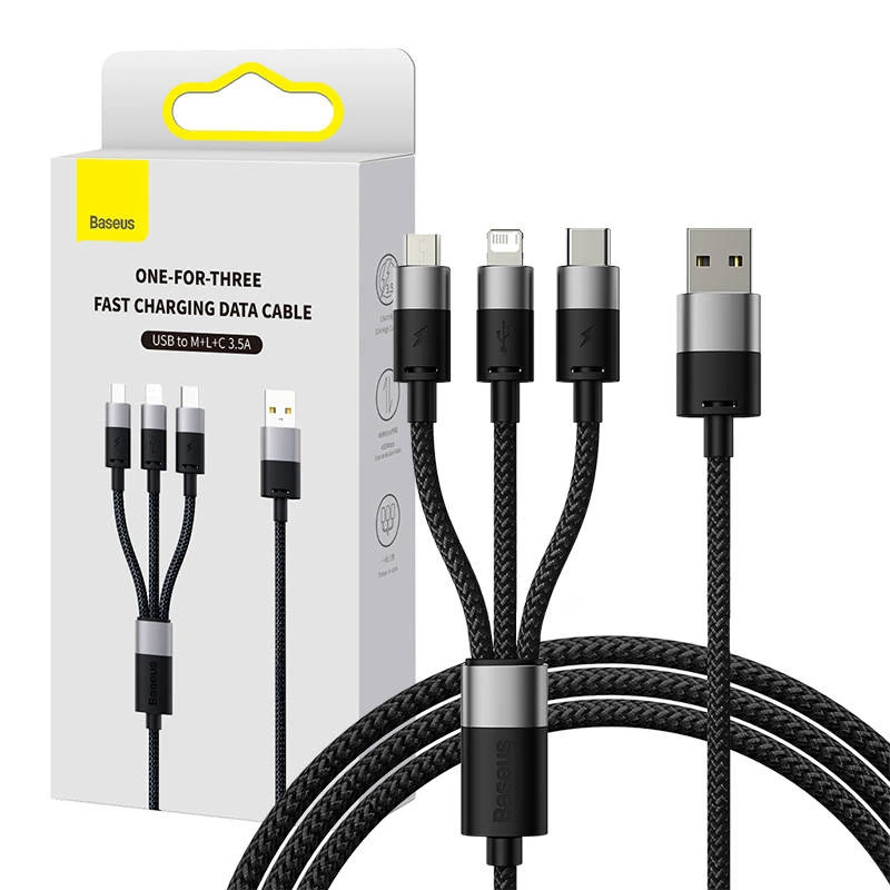 Greitas įkrovimas USB - M+L+C Baseus StarSpeed 3.5A 0.6m - Juodas