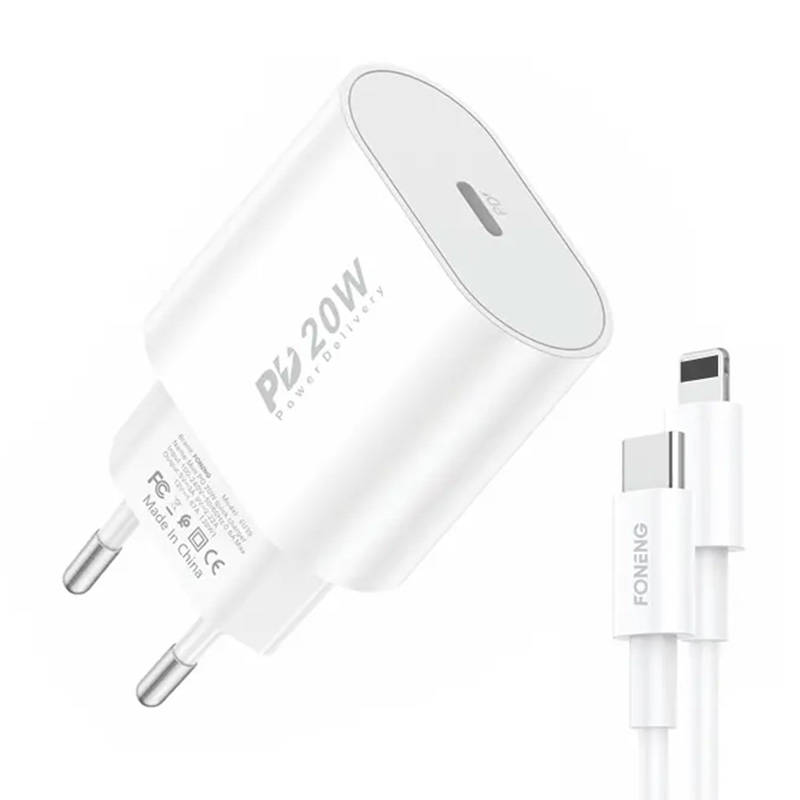 Greitas įkroviklis Foneng 1x USB PD 3.0 EU39 + USB C - Lightning