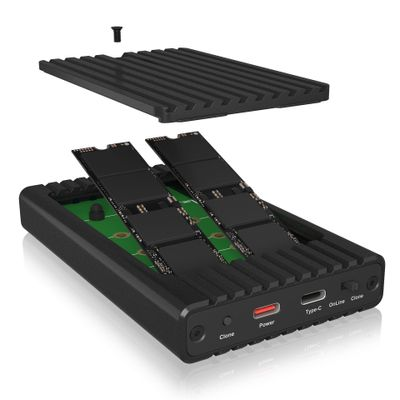 ICY BOX IB-2817MCL-C31 Externes USB-C 3.2 Gehuse fr 2x M.2 NVMe SSD mit Klonfunktion