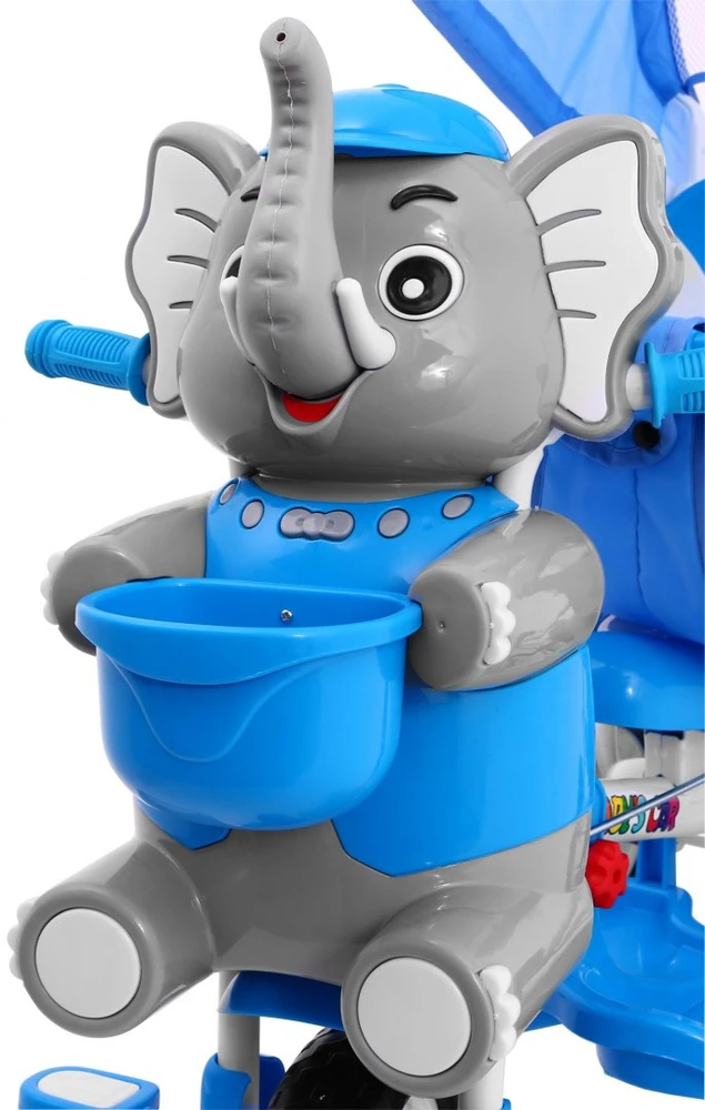 Ramiz Mėlyna Triratis "Elephant Mėlyna" + garsai + stogelis + barjeras + atrama kojoms + rankena + laikymo skyrius