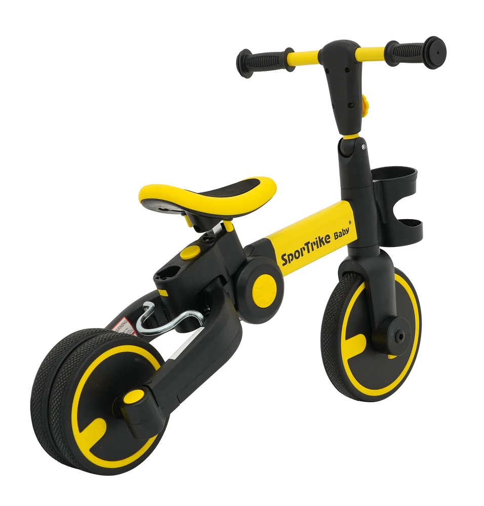 Stumiamas triratukas su rankene Happy Bike 3in1 Sportrike geltonos spalvos