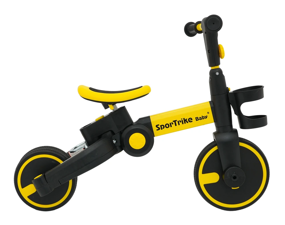 Stumiamas triratukas su rankene Happy Bike 3in1 Sportrike geltonos spalvos