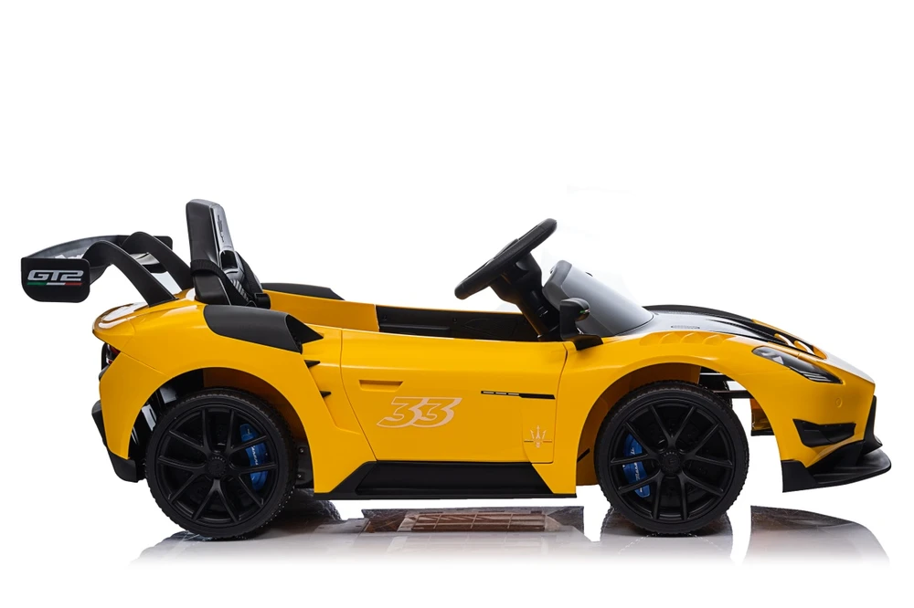 Vaikiškas elektrinis Maserati MC20 GT2 automobilis su nuotoliniu valdymu, 3 greičiai, juodas odinis sėdynė