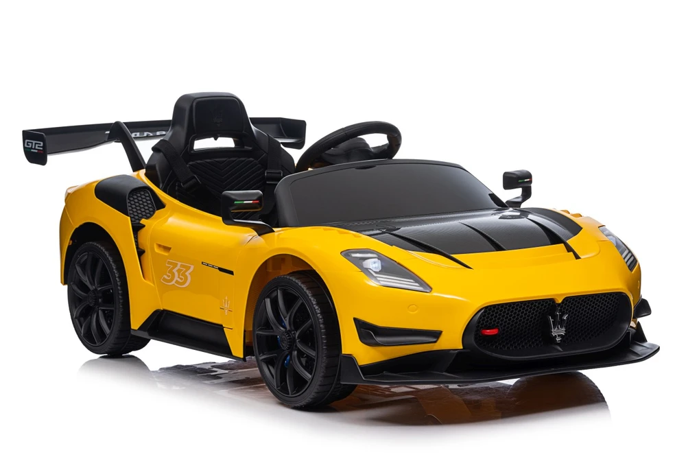 Vaikiškas elektrinis Maserati MC20 GT2 automobilis su nuotoliniu valdymu, 3 greičiai, juodas odinis sėdynė