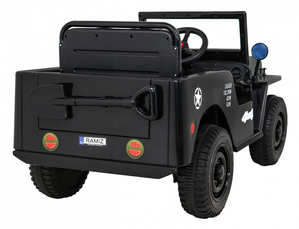 RAMIZ Elektromobilis Retro karinis 4x4 pavara, Juodas