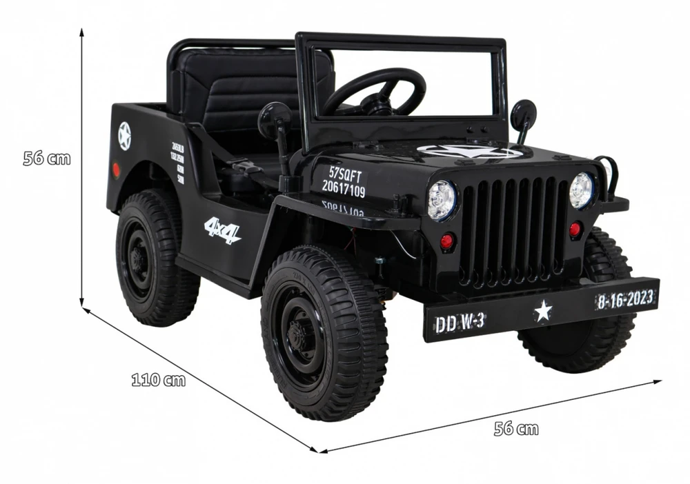 RAMIZ Elektromobilis Retro karinis 4x4 pavara, Juodas