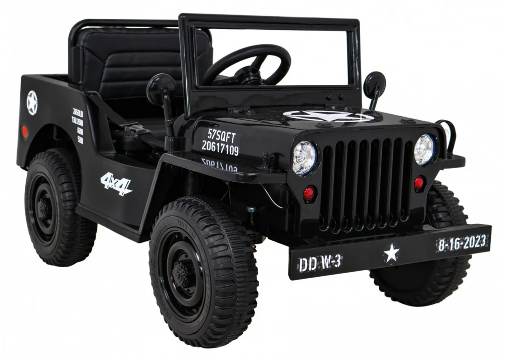 RAMIZ Elektromobilis Retro karinis 4x4 pavara, Juodas