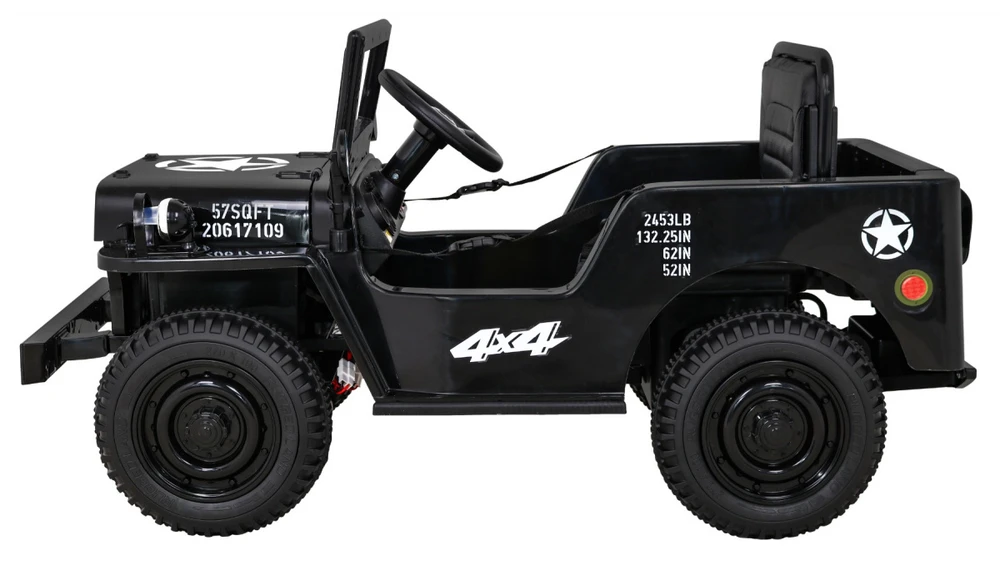 RAMIZ Elektromobilis Retro karinis 4x4 pavara, Juodas
