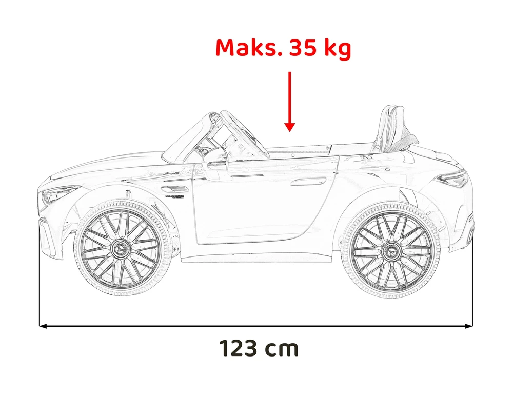 Vaikiškas elektrinis Mercedes Benz AMG SL63 su LED šviesomis ir muzikos funkcija