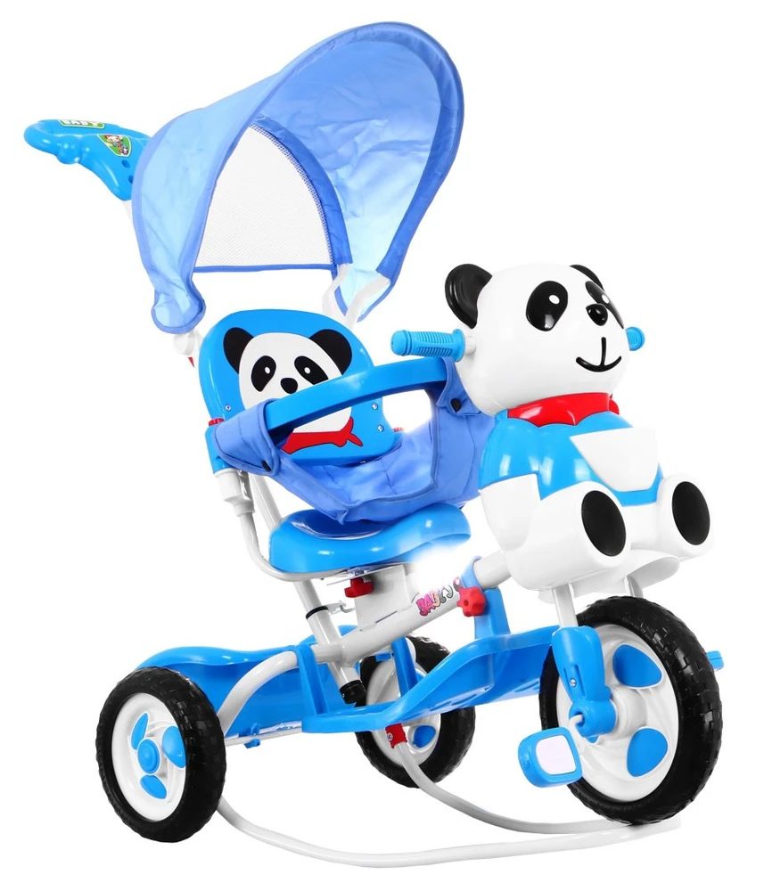 Ramiz Triratis "Panda" mėlynas + garsai + stogelis + barjeras + atrama kojoms + rankena + laikymo skyrius