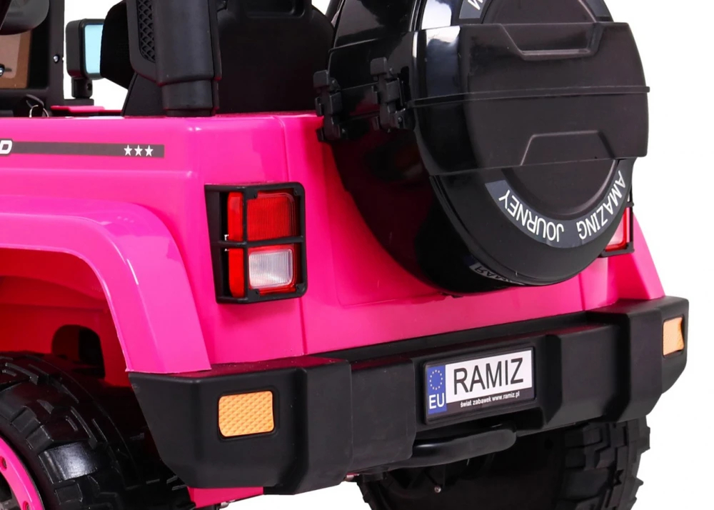 Ramiz Visureigis "Full Time 4WD" vaikams Rožinis + 4x4 pavara + Nuotolinio valdymo pultas + LED garso signalas + Daiktadėžė