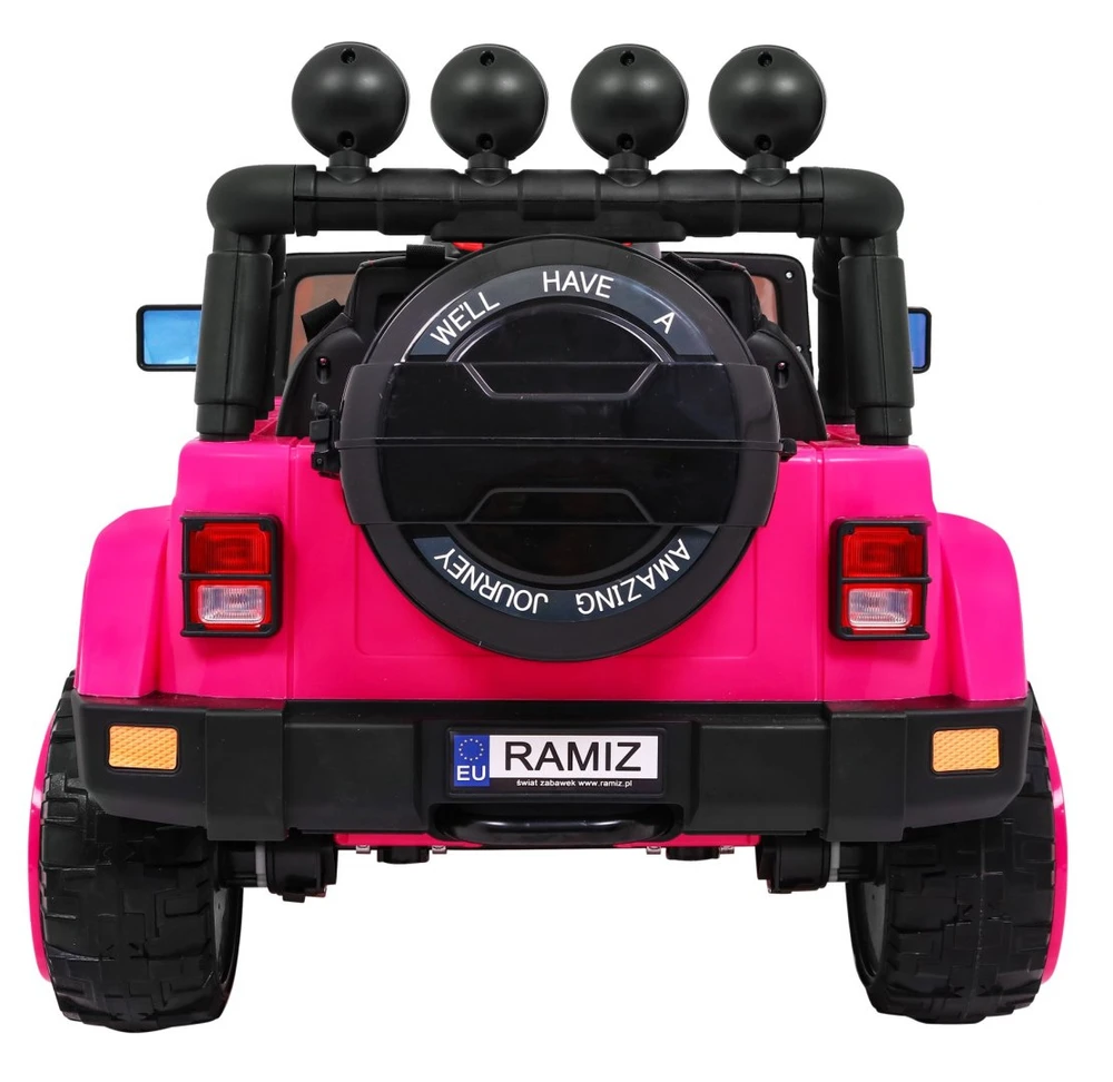 Ramiz Visureigis "Full Time 4WD" vaikams Rožinis + 4x4 pavara + Nuotolinio valdymo pultas + LED garso signalas + Daiktadėžė