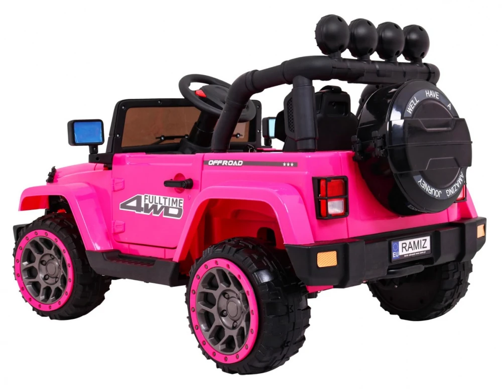 Ramiz Visureigis "Full Time 4WD" vaikams Rožinis + 4x4 pavara + Nuotolinio valdymo pultas + LED garso signalas + Daiktadėžė