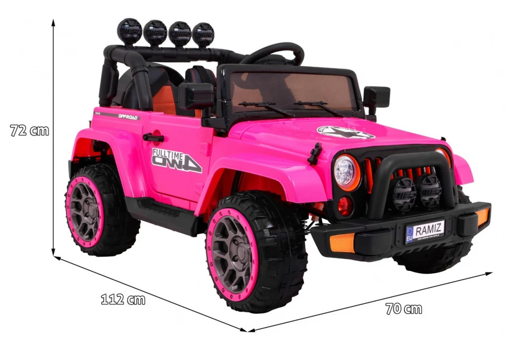 Ramiz Visureigis "Full Time 4WD" vaikams Rožinis + 4x4 pavara + Nuotolinio valdymo pultas + LED garso signalas + Daiktadėžė