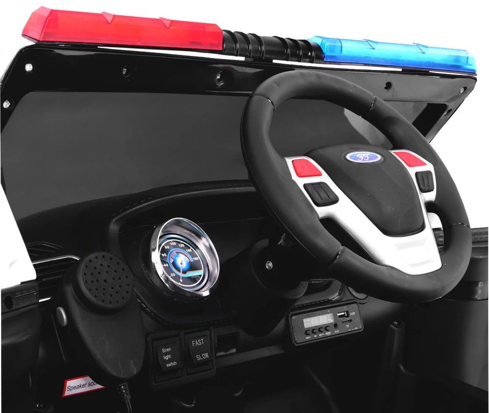 Ramiz Elektromobilis Policija + Sirenos + Megafonas, Juodas