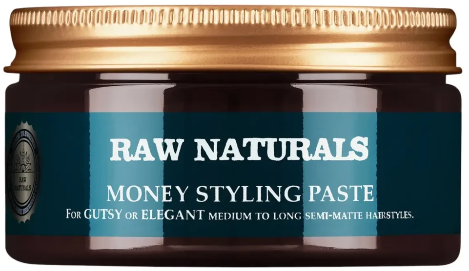 „Raw Naturals Money Styling“ plaukų formavimo pasta be parabenų, stiprios fiksacijos, vidutinio ir stipraus tankumo plaukams, 100 ml