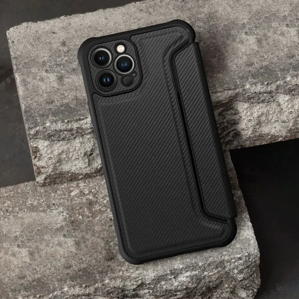 OEM atverčiamas dėklas iPhone 15 Razor Book juodas