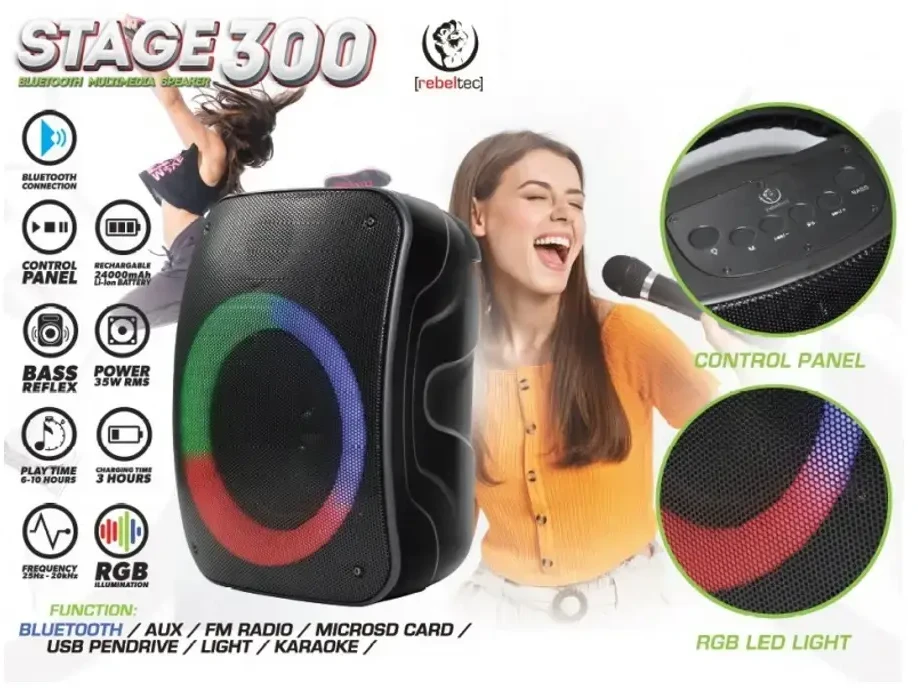 Rebeltec Bluetooth garsiakalbis STAGE 300 juodas