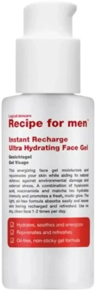 „Recipe For Men“ akimirksniu įkraunamas drėkinamasis veido gelis su hialurono rūgštimi, 75 ml