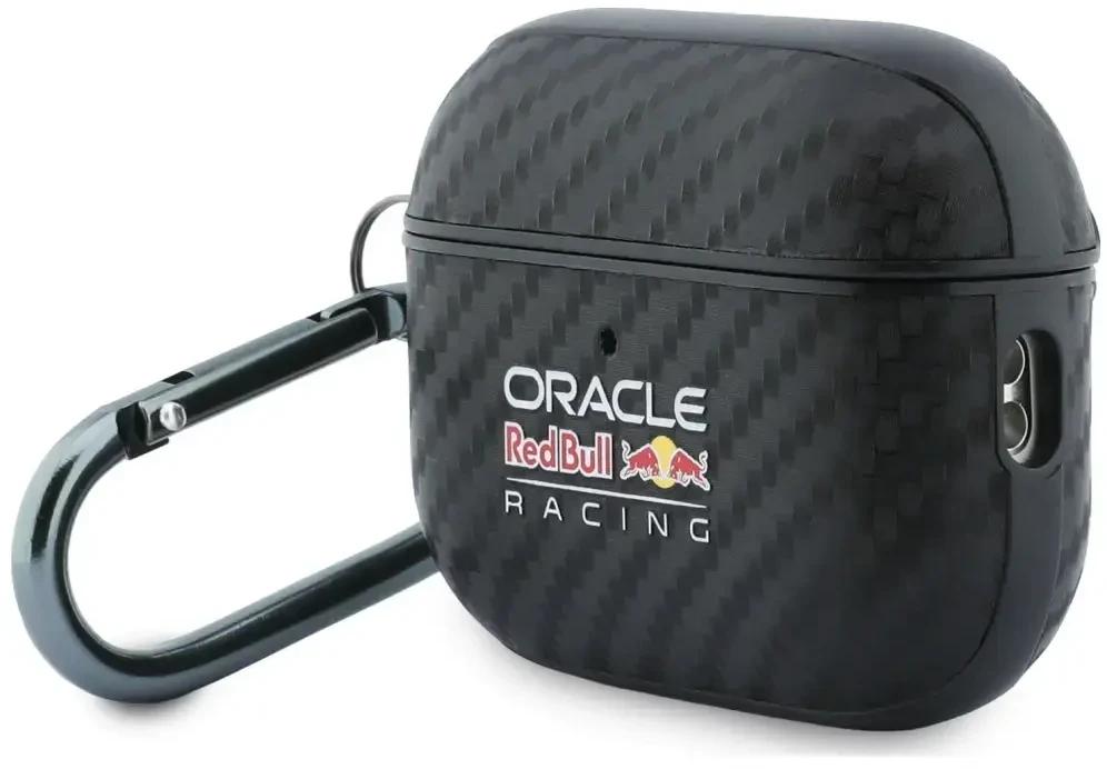 Red Bull Raudona Bull Raudona Bull PU anglies pluošto dėklas AirPods Pro 3, juodas
