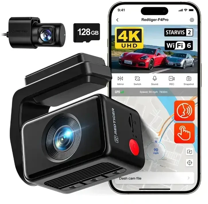 REDTIGER F4 Pro WiFi 4K + 1080p 128GB Dash Cam