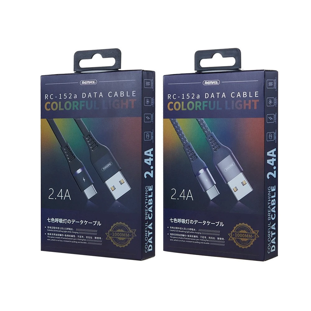 REMAX Colorful Light 2.4A duomenų perdavimo kabelis RC-152a (USB-Type C ): Spalva - Juoda