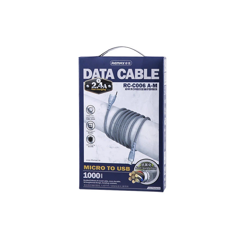 PTC REMAX Cable USB 2.0 A Male į Micro USB B Male, Pilkas, 1.0m, RC-C006