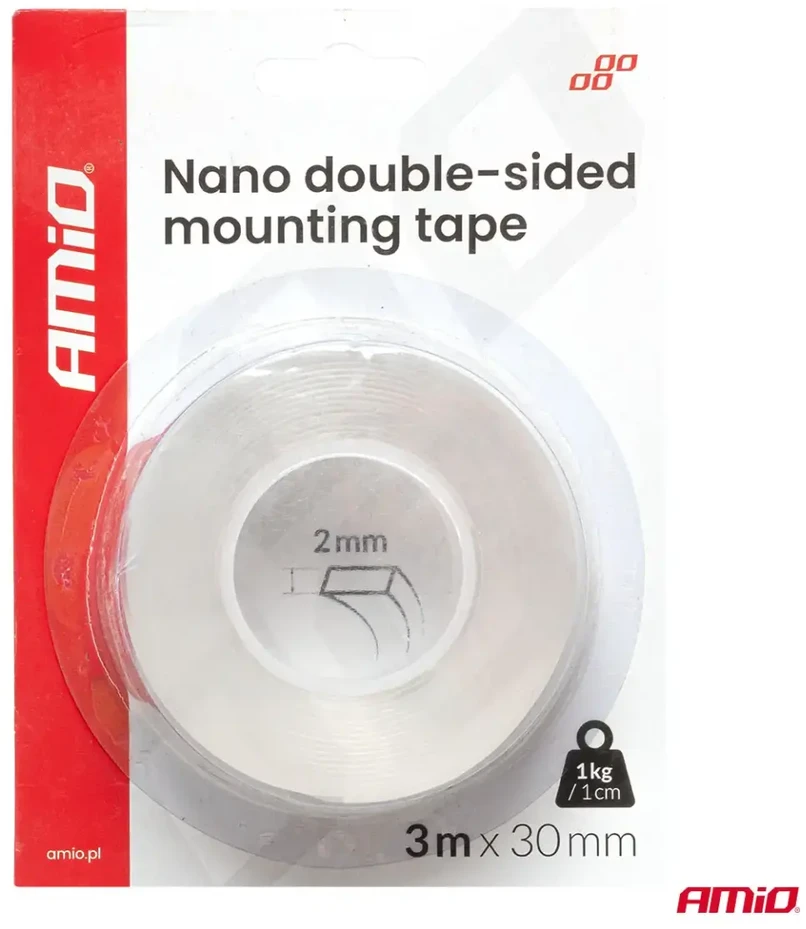 Daugkartinio naudojimo dvipusė nano tvirtinimo juosta 30 mm x 3 m x 1 mm amio-04848