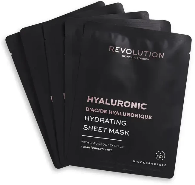 Revolution Skincare Hyaluronic Acid Hydrating Sheet Mask drėkinamoji lakštinė kaukė su hialurono rūgštimi 5vnt.