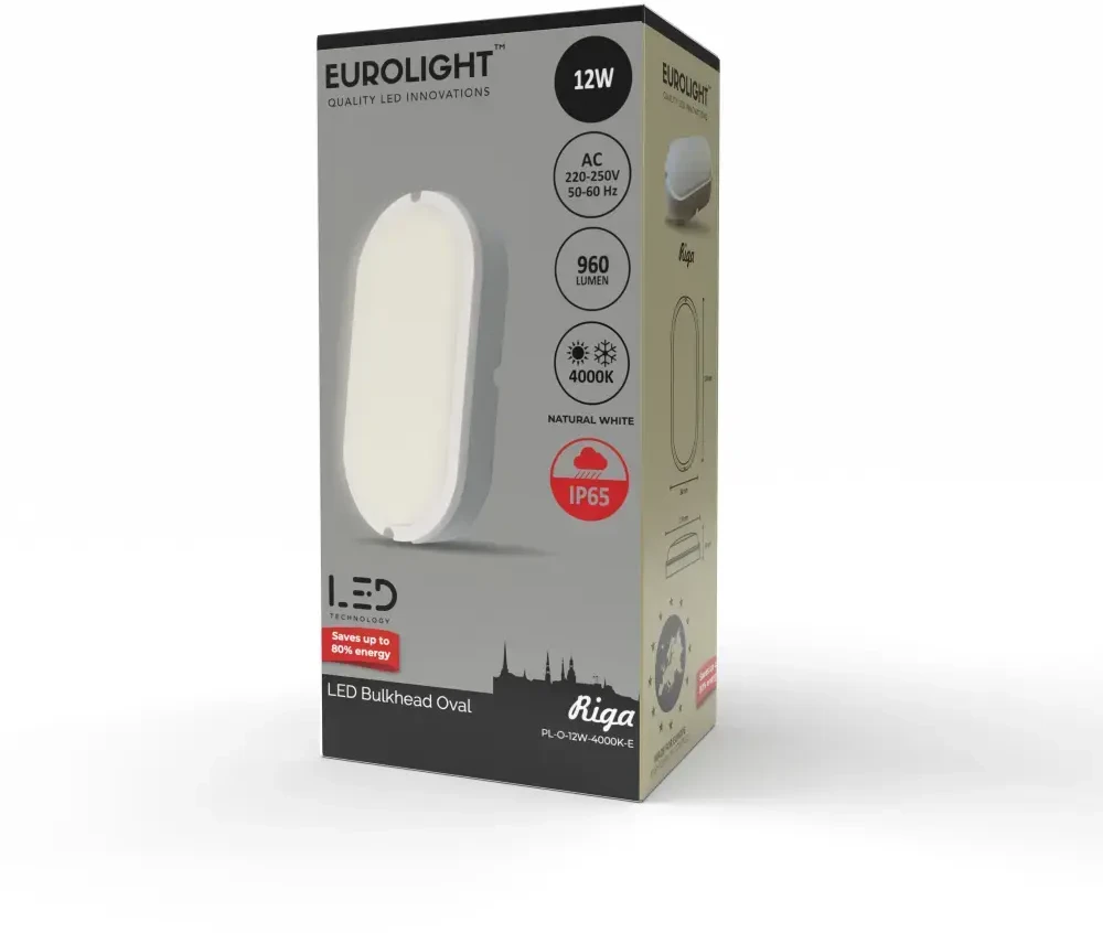 Sieninis šviestuvas Riga oval LED šviestuvas 12W 4000K IP65 Eurolight