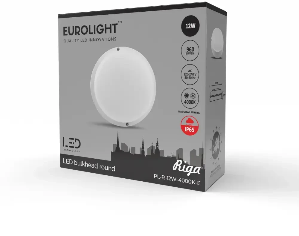 Sieninis šviestuvas Rygos apvalus LED apšvietimas 12W 4000K IP65 Eurolight
