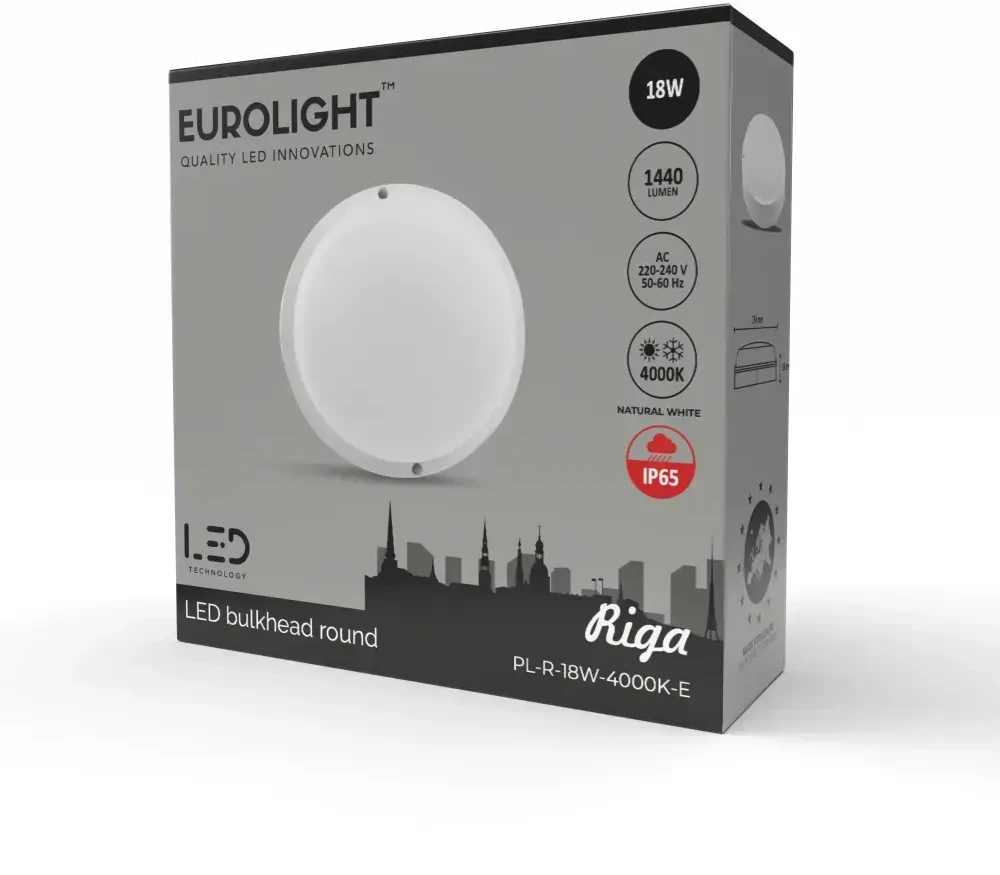 Sieninis šviestuvas Riga round LED šviestuvas 18W 4000K IP65 Eurolight
