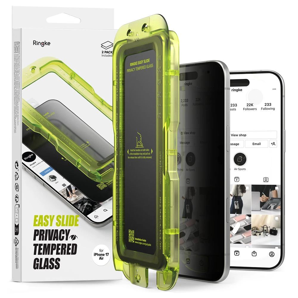 Ringke Easy Slide 2-pack Privacy Glass skirtas Apple iPhone 17 Air – juodos spalvos