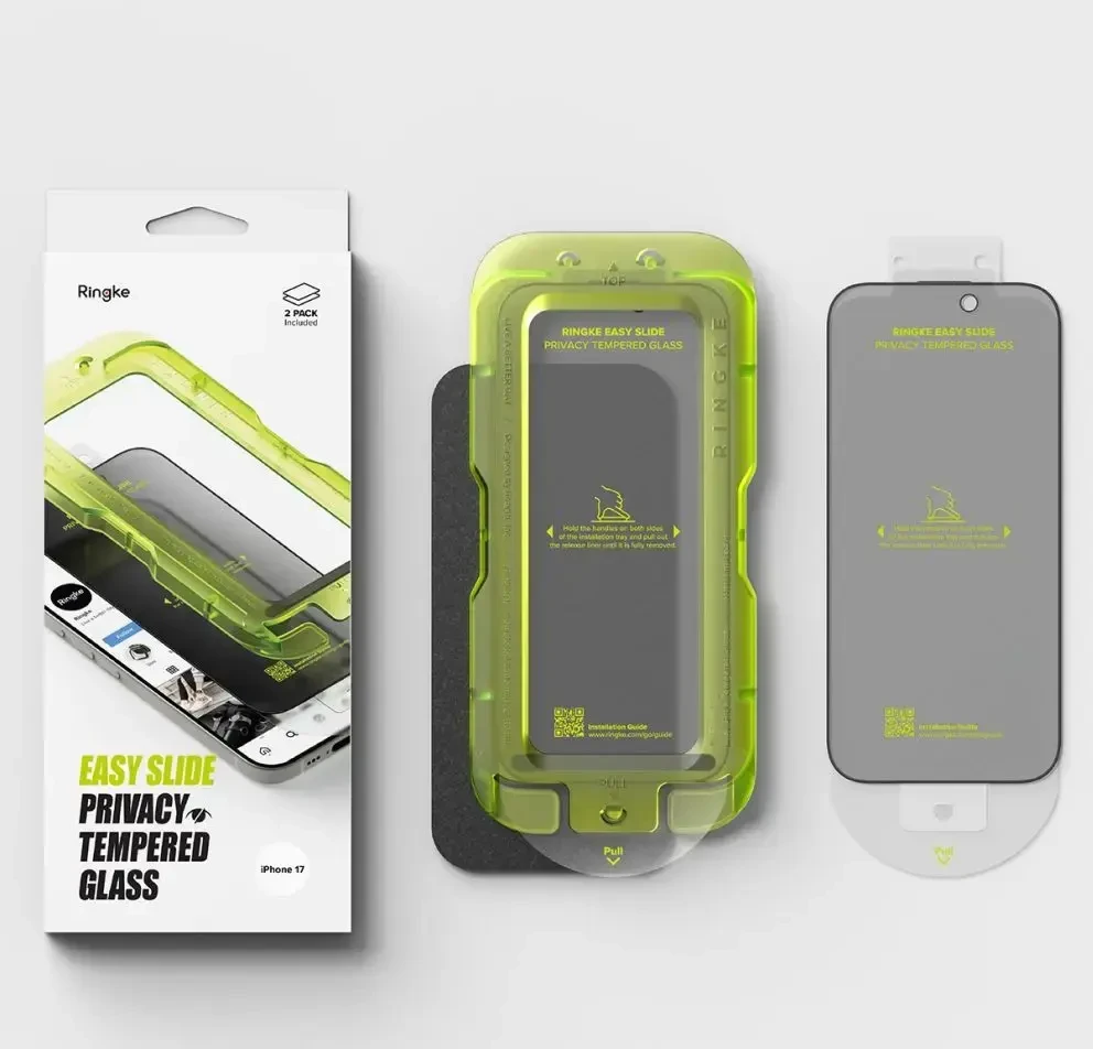 „Ringke Easy Slide“ 2 „iPhone 17“ apsauginių stiklų pakuotė (juodas)