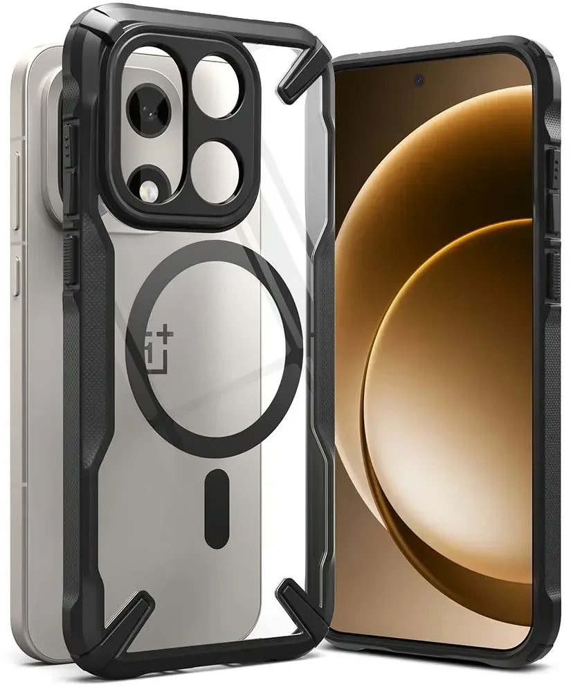 „Ringke Fusion X“ magnetinis „MagSafe“ dėklas, skirtas „OnePlus 15“ – skaidrus, juodas