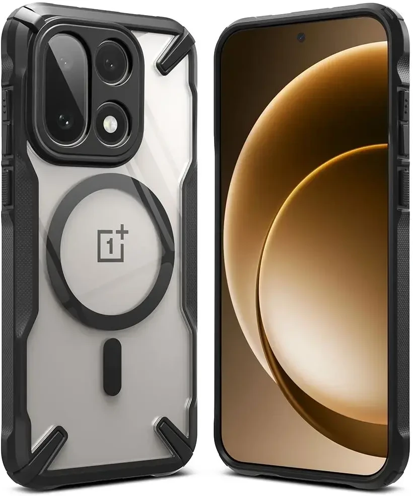 „Ringke Fusion X“ magnetinis „MagSafe“ dėklas, skirtas „OnePlus 15“ – skaidrus, juodas