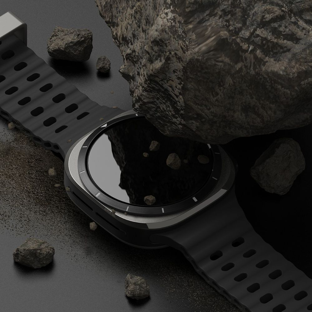 Dėklas + apsauginis stiklas Samsung Galaxy Watch Ultra (47mm) Ringke Slim Titanium juodos spalvos