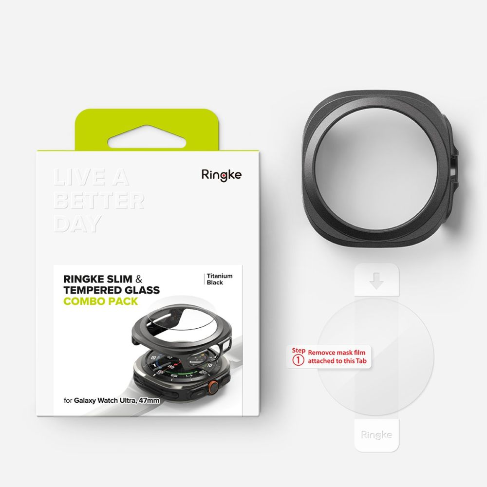 Dėklas + apsauginis stiklas Samsung Galaxy Watch Ultra (47mm) Ringke Slim Titanium juodos spalvos